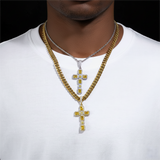 Statement Iced Out Yellow Stone Cross Pendant Necklace