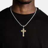 Statement Iced Out Yellow Stone Cross Pendant Necklace