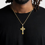 Statement Iced Out Yellow Stone Cross Pendant Necklace