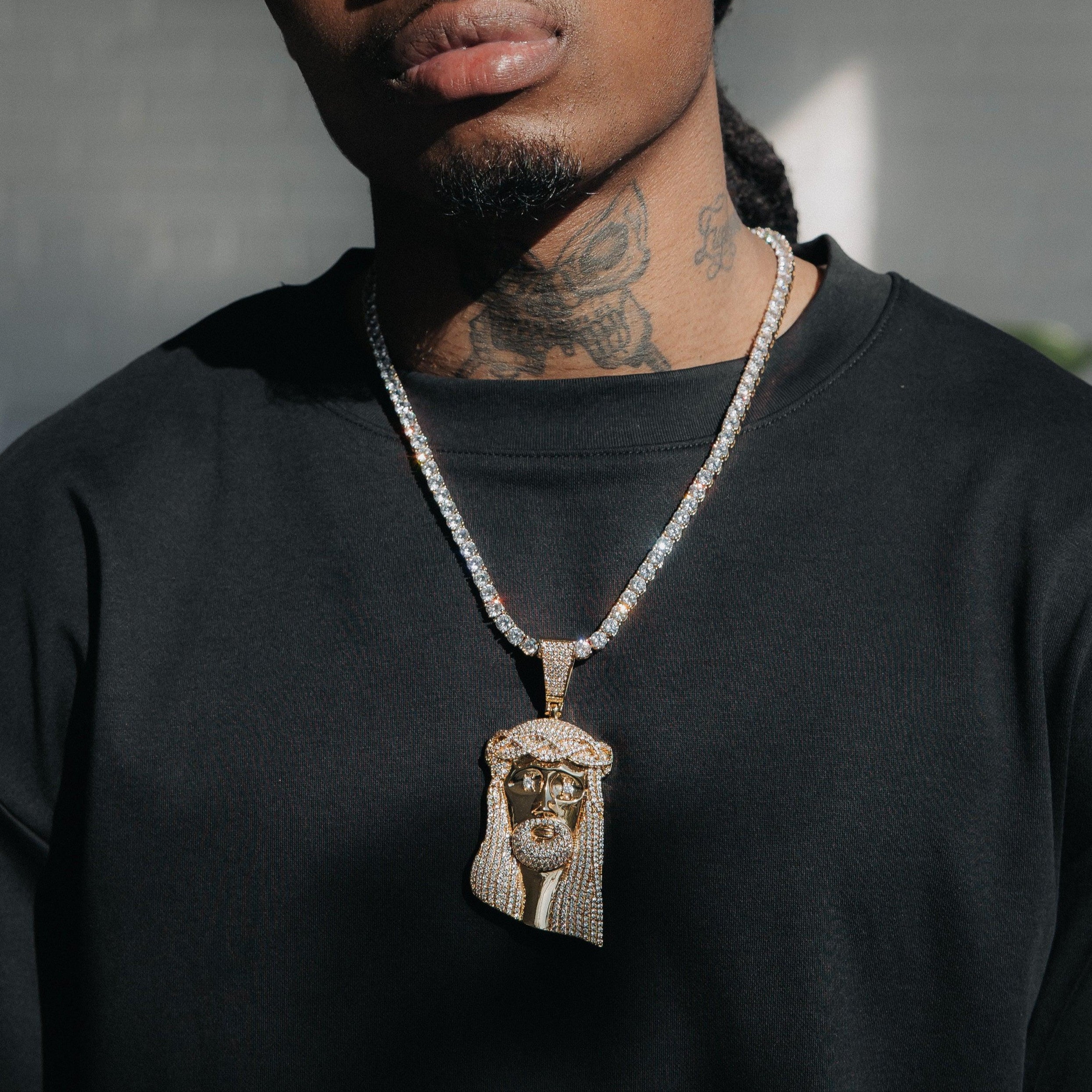 Big Jesus Piece Moissanite Pendant Gold - ViViGleam