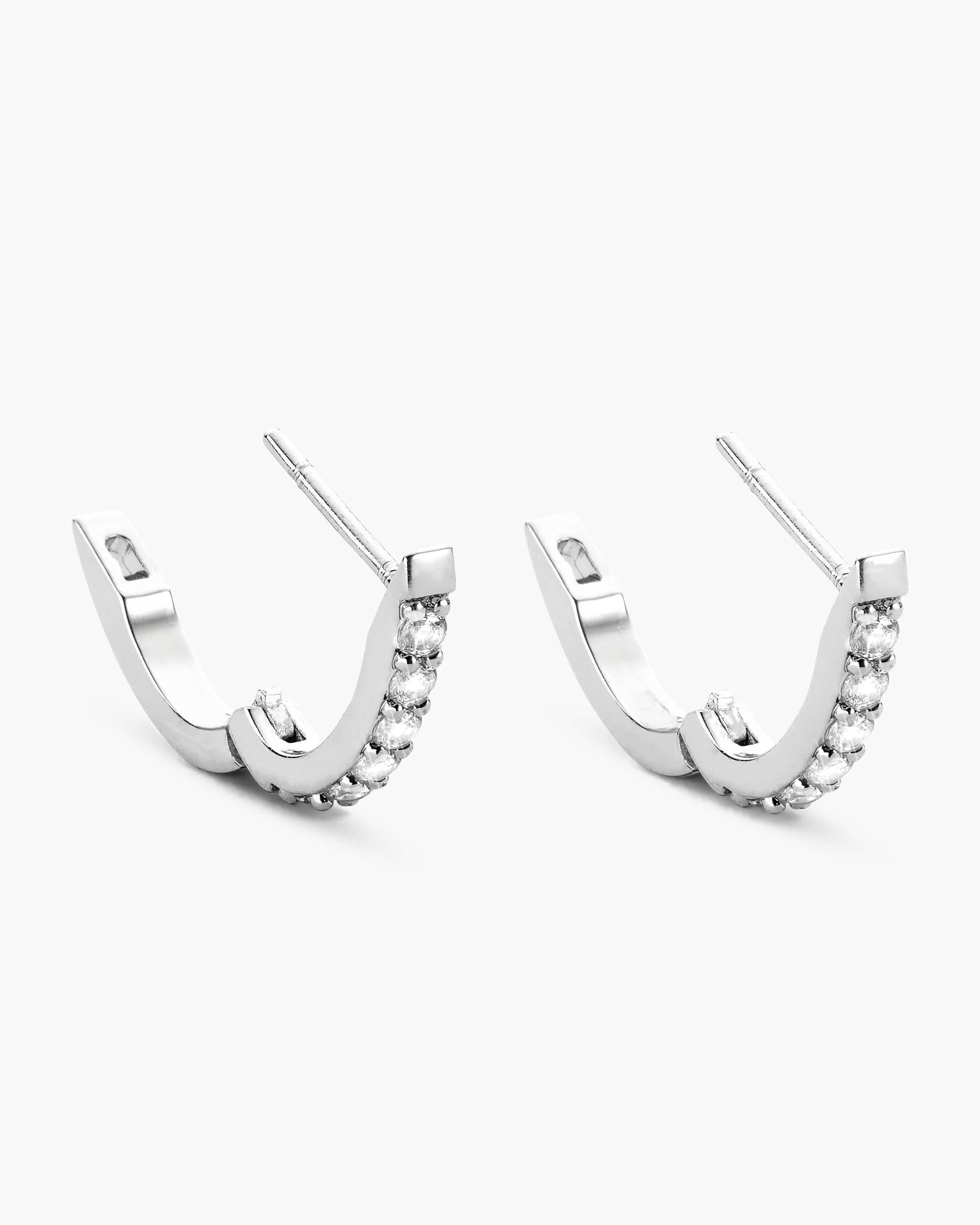 Studded Huggie Earrings - Silver - ViViGleam
