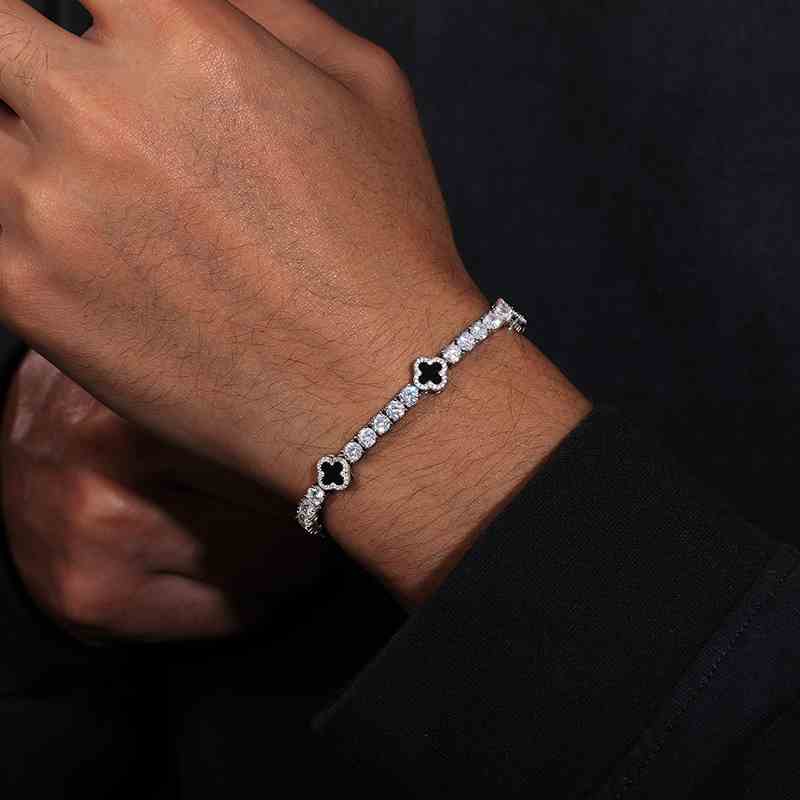 4mm Iced Out Tennis Bracelet With Black Enamel Four Leaf Clover - ViViGleam