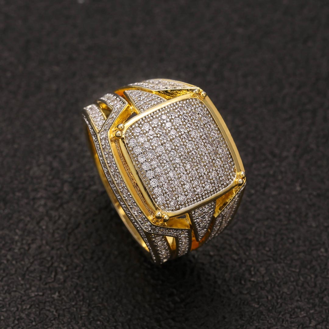 Diamond CZ Platform Mens Ring in 14K Gold - ViViGleam