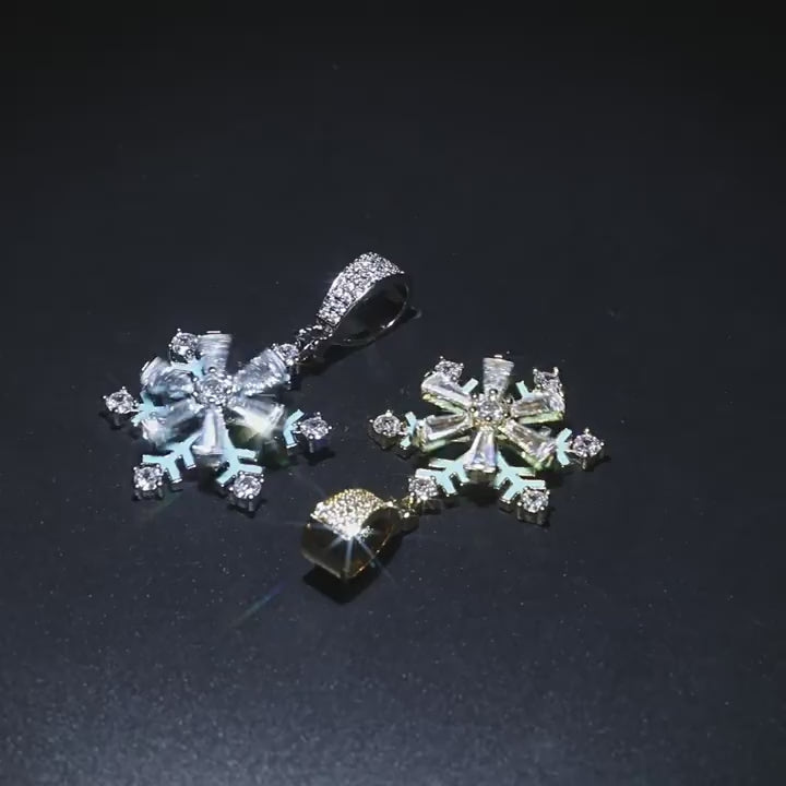 Spinning Iced Out Snowflake Pendant Necklace