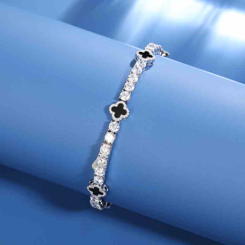 4mm Iced Out Tennis Bracelet With Black Enamel Four Leaf Clover - ViViGleam